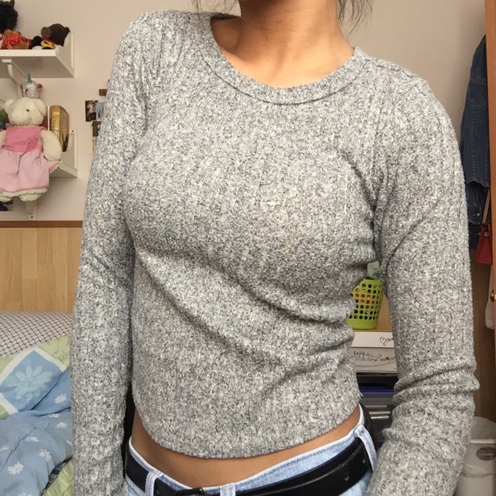 Cropped Grey Ribbed Longsleeve